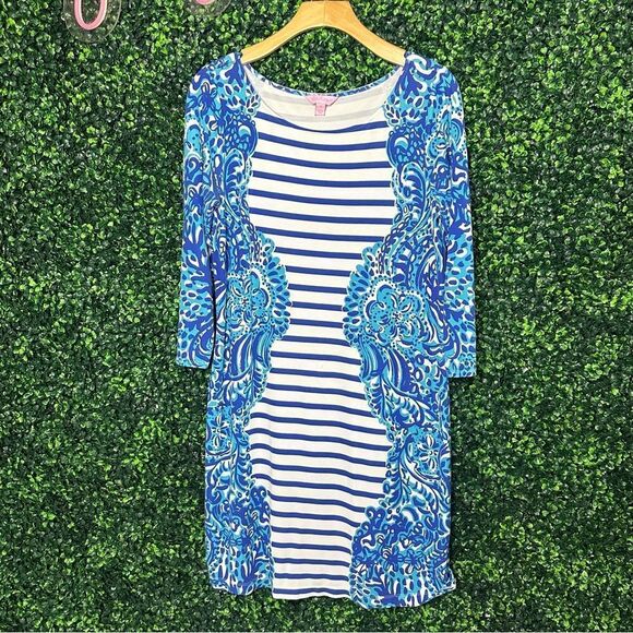 Lilly Pulitzer Nila Striped Blue Shift Dress Sz M - Picture 3 of 12